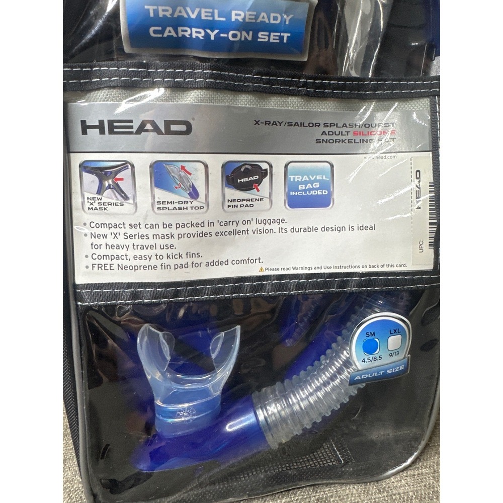 HEAD X-Ray Sailor Splash Quest Adult Silicone Snorkeling Set Blue SM 4.5/8.5 - Picture 2 of 9